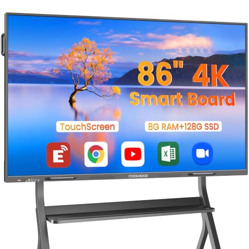 COOLHOOD 86" Smart Board, 4K UHD Touchscreen Interactive Digital Whiteboard Display, Electronic All-in-One Computer for Classroom Office Home Business w/Open App Ecosystem (Board & Wall Mount Only) - size: 86Inch