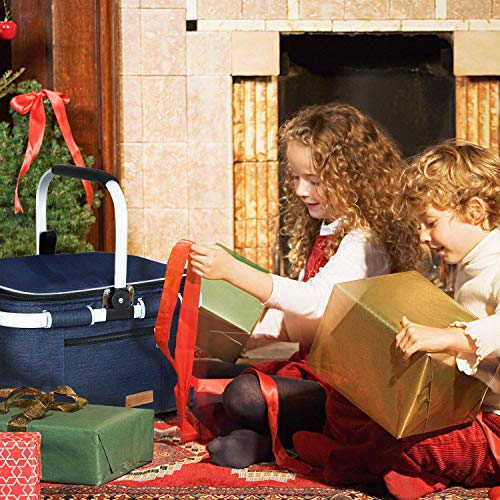 LIQING 35L Large Picnic Basket 2 Layers of Internal Pockets Leak-Proof and Insulated ，Folding with Internal Support for enhansed Stability, Wedding Gifts for Couple(Navy Blue) - color: Navy Blue