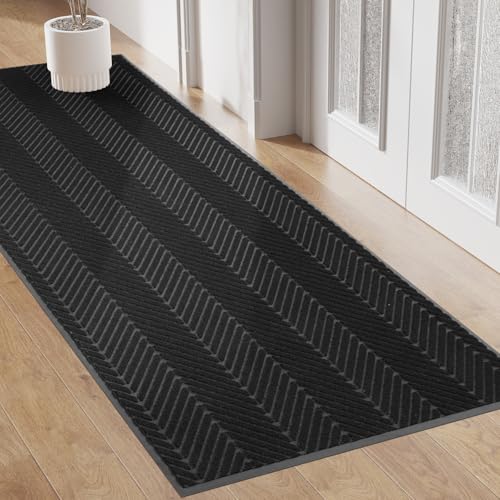 Front Door Mat Indoor Outdoor Entrance, 3' x10' Heavy Duty Doormat Entryway - color: Black, size: 3' x 10' (Rectangular)