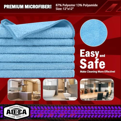 AIDEA Microfiber Cleaning Cloth Blue-50PK,Microfiber Towels for Cars 12×12" - color: Blue, size: 50PK