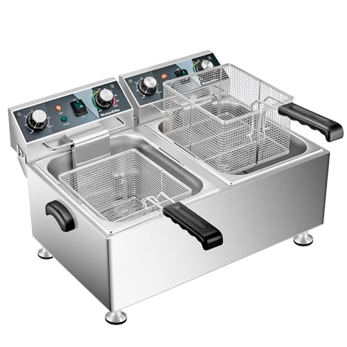 WaterElfo Deep Fryer Commercial Deep Fryers With Basket13Lx2 13.7Qt x 2 Thicken With Precise Temperature Control Timer Double Deep Fryer With 2 Baskets1800Wattsx2 120V Countertop Fryer Restaurant - size: 26L 3600W