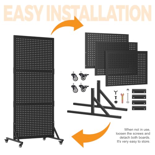 1 Pack 2x5ft Metal Pegboard Display Stand w/Wheels & 30 Hooks - color: Set 1