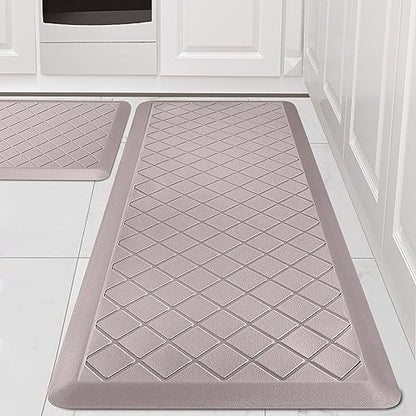 Cushioned Kitchen Mat 2 PCS, Anti Fatigue Kitchen Rugs, Heavy Duty Non-Skid, Ergonomic Comfort Foam Kitchen Floor Mat for Home, Office, Sink, Laundry, Khaki - color: Khaki