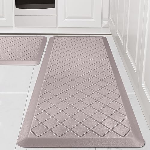 Cushioned Kitchen Mat 2 PCS, Anti Fatigue Kitchen Rugs, Heavy Duty Non-Skid, Ergonomic Comfort Foam Kitchen Floor Mat for Home, Office, Sink, Laundry, Khaki - color: Khaki