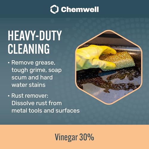 Chemwell 30% Vinegar (1 Gallon) - General Purpose All-Natural Multi-Surface Cleaner for Home, Patio & Commercial - High Performance, Powerful Concentrated Acetic Acid - Made in USA - color: 30% - 1 Gallon