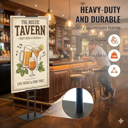 Poster Stand, Adjustable Height Up to 75", Double-Sided Heavy Duty Pedestal Sign Holder, Floor Standing Sign Holder Banner Stand with Shock-absorbing Base for Display, for Board and Foam, Black