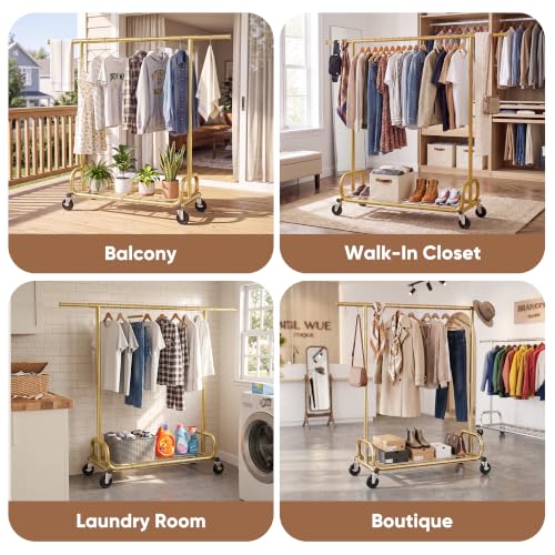 HOKEEPER Clothes Rack 450LBS Adjustable Garment Rack with Wheels, Gold - color: Gold