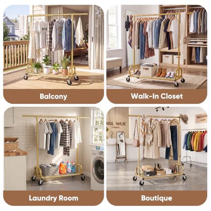 HOKEEPER Clothes Rack 450LBS Adjustable Garment Rack with Wheels, Gold - color: Gold