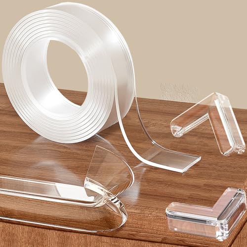 Clear Edge Protector Strip,Corner Protectors with 6 Furniture Corner Guards - size: 0.8in x 13.12FT, 1 Roll, 6 Corners