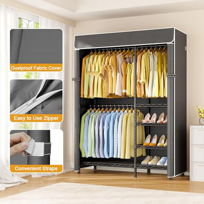 ULIFHOME F2C Covered Garment Rack 47.2" W x 16.5" D x 78.3" H, Load 692lbs - color: Black Closet with Dark Gray Cover