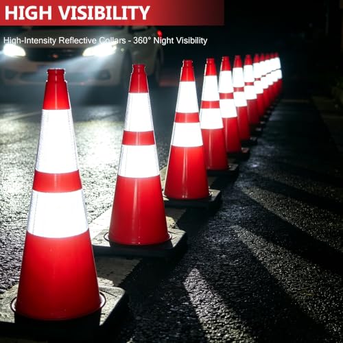 28 Inch Orange Traffic Cones, 4 Pack Heavy Duty PVC Safety Cones - color: Orange