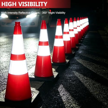 28 Inch Orange Traffic Cones, 4 Pack Heavy Duty PVC Safety Cones - color: Orange