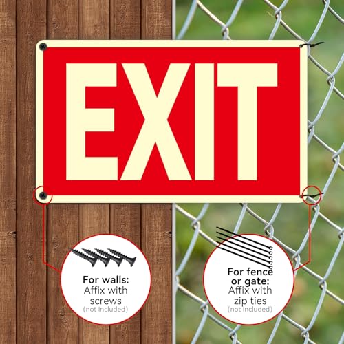 Exit Sign -2 Pack Glow in the Dark Exit Signs Aluminum 12x7 Inch – Photoluminiscent, Laminated for Ultimate UV, Weather & Fade Resistance , Indoor & Outdoor for Business, School, Office, Warehouse,fire exit sign
