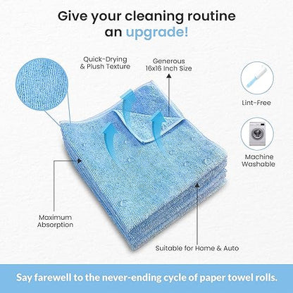 Microfiber Cleaning Towel, 16x16 Blue, Pack of 180 Pieces - color: Blue, size: 180 pieces