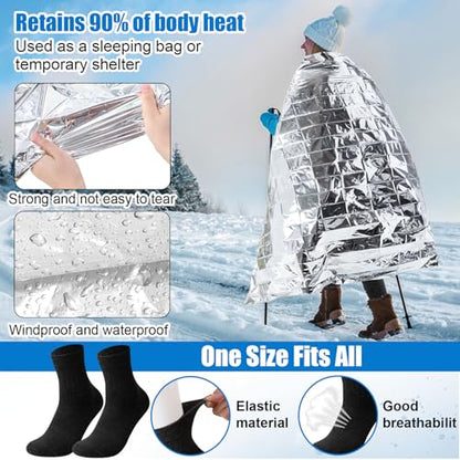 180 Pcs Bulk Emergency Blankets Winter Socks Gloves, Multi-Color - color: Multicolor