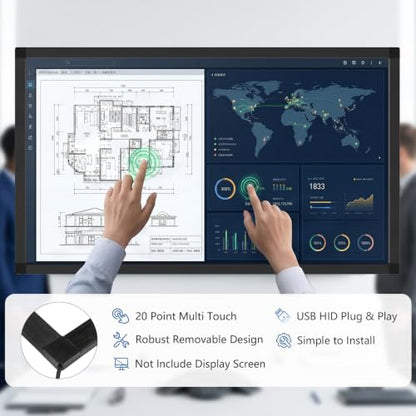 75 Inch IR Touch Panel Overlay, 20 Point Multi-Touch Infrared Touch Frame, Driver-Free Intelligent IR Controller for Smart Boards - size: 75