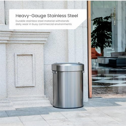 Home Zone Living 18 Gallon Commercial Trash Can with Removable Open Top Lid - color: Brushed Silver, size: D-Shaped