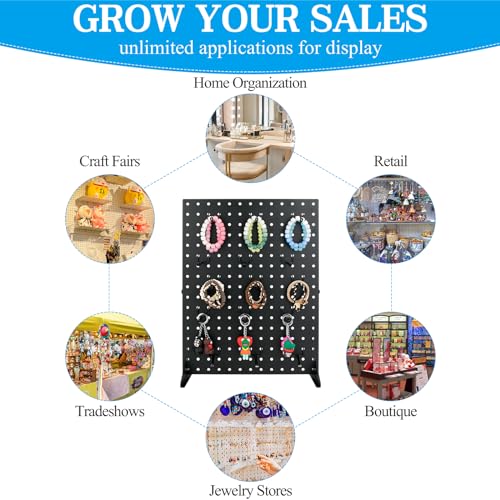 Metal Pegboard Display Stand with 15 Peg Hooks, Tabletop Pegboard Shelf for Craft Shows & Fairs, Retail Stores, Vendors Arts and Crafts Finishing - 17x13 Inch & Black - color: Black