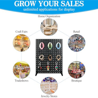 Metal Pegboard Display Stand with 15 Peg Hooks, Tabletop Pegboard Shelf for Craft Shows & Fairs, Retail Stores, Vendors Arts and Crafts Finishing - 17x13 Inch & Black - color: Black