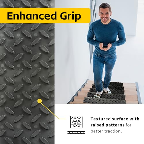 MaxxHaul 51094 6 PCS Rubber Stair Tread for Stairs & Steps, Skid Resistant Indoor and Outdoor Stair Treads, Self-Adhesive Rubber Safety Mats with Non-Slip Tread Surface, 15.5" x 4" Each, Black