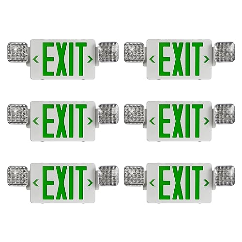 Green LED Exit Sign Emergency Light Combo, UL Listed Battery Backup - color: Green, size: 6 Pack