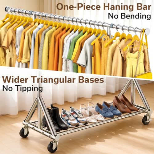 Heavy Duty Clothes Rack 860 LBS, Rolling Clothing Rack with Wheels - color: Silver