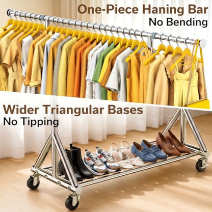 Heavy Duty Clothes Rack 860 LBS, Rolling Clothing Rack with Wheels - color: Silver