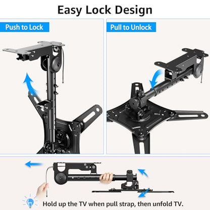 MOUNTUP Flip Down Ceiling TV Mount for Most 13-40" TVs, Full Motion TV Bracket with Height Adjustment, 360° Swivel & Rotate, Fits Flat & Slanted Ceilings, Max VESA 200x200mm Holds up to 22 lbs - size: Height 15.3'', Folding