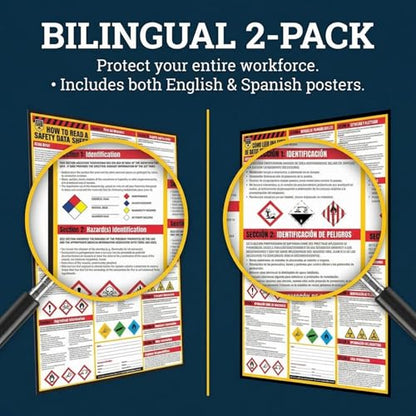 Performore Bilingual SDS Safety Poster Set Spanish English 2 Pack 24x33 Workplace Hazard Communication Sign UV Coated Paper OSHA Reference Chart