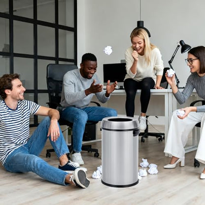 Garvee 17 gal/65 L Trash Can, Fingerprint-Proof Stainless Steel Open Top Garbage Can, Heavy Duty Commercial Round Trash Bin for Restaurant, Home, Office, Silver - color: Silver, size: 17 Gallon Open Top