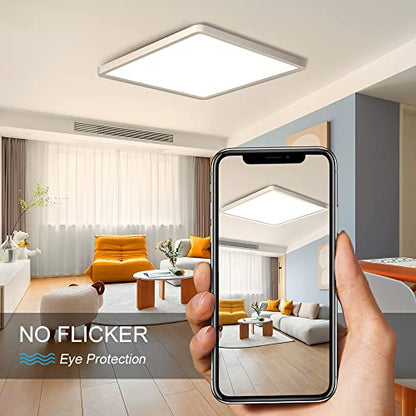 LightingWill 12Inch 24W Square LED Flush Mount Ceiling Light, 4000K Natural White LED Ceiling Lamp, Surface Mount Modern Ceiling Light Fixtures for Bedroom, Kitchen, Bathroom, Living Room, Hallways - color: Natural White, size: 12 inch White