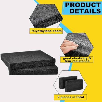 Hoolerry 2 Pcs Polyethylene Foam Block, 24" X 12" X 2", Black - size: 24" X 12" X 2"