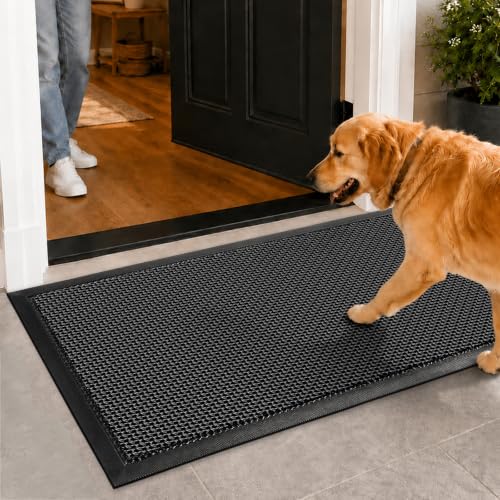 Mibao Meshy Mat Door Mat Heavy-Duty Quick-Dry Floor Mat, Sand & Dirt Trapper for Indoor & Outdoor, Ideal for Entrance, Mudrooms,Patios & Garages, Outside Doormat with Anti-Slip Backing, Grey，24"x36" - color: Grey, size: 2' x 3' (Rectangular)
