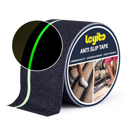 Anti Slip Tape with Glow in Dark Stripe for Stairs, 4”x42ft, Grip Tape for Stairs Steps for Outdoor/Indoor, Waterproof Non Slip Strips for Stair Treads, High Traction, Easy Install - color: Black/Green, size: 4" x 42'