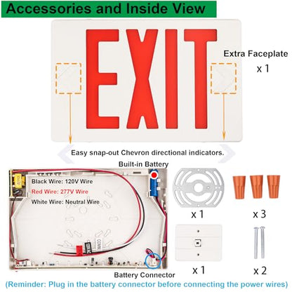 Gruenlich Emergency Exit Sign for Business, Battery Backup, 1 Pack - size: 1-pack