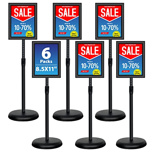 6Packs 8.5x11 Inch Adjustable Pedestal Poster Sign Stand, Heavy Duty Floor Standing Sign Holder Stand Aluminum Snap Open Frame for Vertical and Horizontal View Sign Displayed(Black) - color: Black, size: 8.5 x 11 inches (6 Pack)