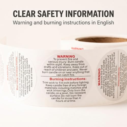 500 Pieces White Candle Warning Labels Candle Jar Container Stickers Candle Safety Stickers Decal Candle Warning Labels Stickers for Candle Making DIY Candle Jars and Tins Candle Making (1 inch)