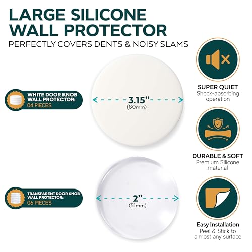 Door Knob Wall Protectors 10 Pack, 4 White 3.15" + 6 Clear 2" - size: 2 & 3.15"- Pack of 10