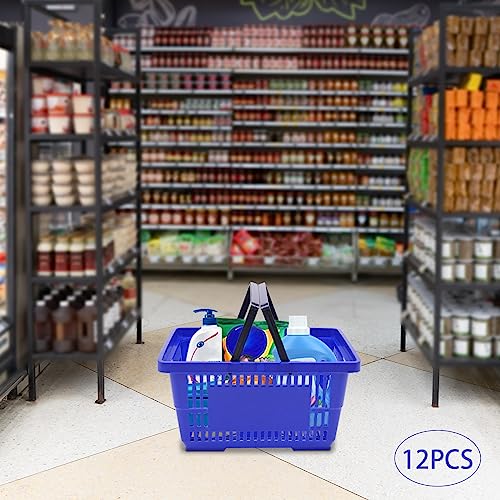 Shopping Basket,12 Pcs Plastic Shopping Baskets with Handles 17*12*9 Inches Store Baskets Retail Baskets , Durable PP Material with Handle and Stand Used for Supermarket, Retail, Bookstore (Blue) - color: Blue