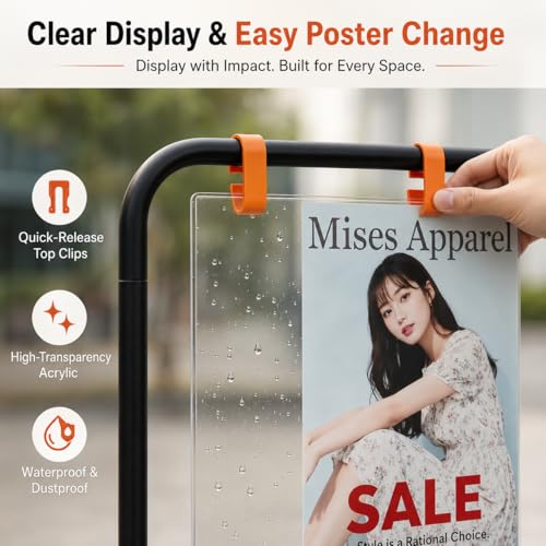 Floor Standing Poster Stand with Acrylic Sign Holder for Retail Displays - color: Black