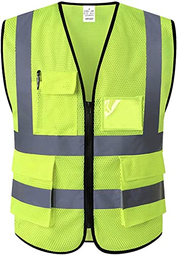 5 Pockets High Visibility Reflective Safety Vest,Zipper Front, Meets ANSI/ISEA Standards - color: Yellow-mesh, size: XX-Large