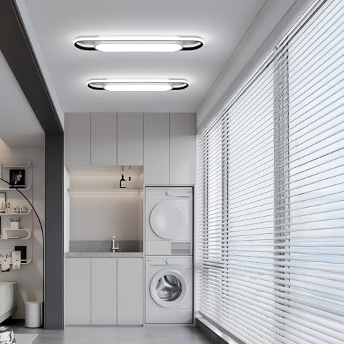28.3Inch Cool White Modern LED Ceiling Lighting,40W High Brightness Metal Linear Ceiling Lamp,6500K Simple Long Light for Kitchen Dining Living Room Laundry, Garage Cloakroom Lighting - color: Cool White (6500K/NOT Dimmable ), size: 2.36 FT (28.3 Inch / 7