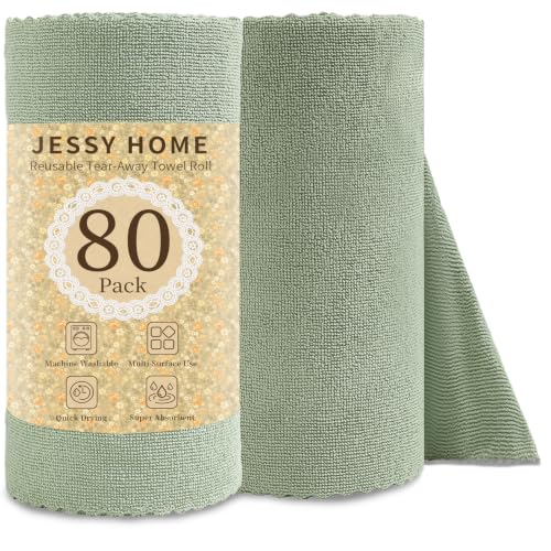 Jessy Home 80 Pack Microfiber Cleaning Cloth Roll Reusable Paper Towels 12"x12" Tear Away Cloth, Microfiber Towels for Cars, Wash Cloths, Lint Free Rags for House, Kitchen,Window,Cleaning Supplies - color: Turquoise