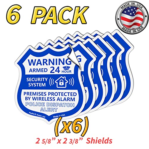 Psyfer® (Fade-Free) 6 Pack - Small Alarm Security Outdoor UV Window Stickers [Made in USA] - color: Blue & White
