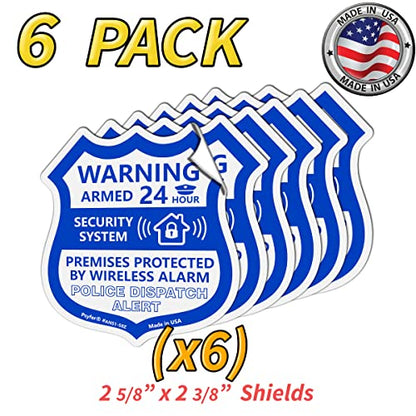 Psyfer® (Fade-Free) 6 Pack - Small Alarm Security Outdoor UV Window Stickers [Made in USA] - color: Blue & White