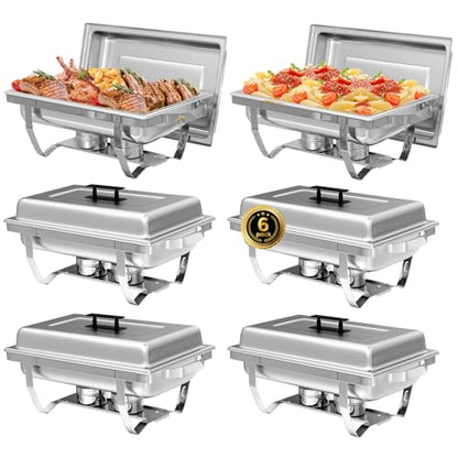 IMACONE Rectangular Chafing Dish Buffet Sets of 6, 8QT - color: Silver, size: 6-Pack