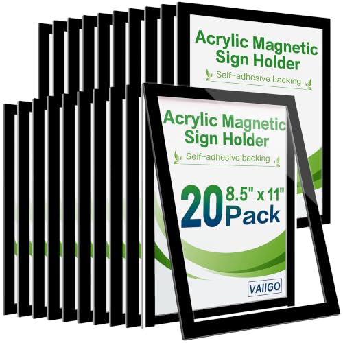 Acrylic Sign Holder 8.5 x 11 Wall Mount, Magnetic Sign Holder, Black - color: Black, size: 20 Pack 8.5" x 11"