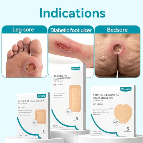 Dimora Silicone Foam Dressing 4"x4" Silver Ag Sterile with Adhesive Border - size: 4" x 4" Ag(5 PCS)