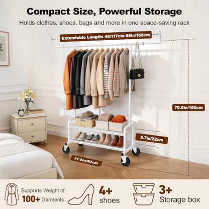 Clothes Rack Heavy Duty, 550 LBS Rolling Clothing Rack with Wheels, White - color: White