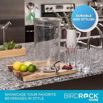 Glass Beverage Dispenser - 1.5 Gallon Drink Dispenser for Parties with Stainless Steel Spigot and Lid - Ideal for Serving Iced Tea, Lemonade, Juice, Sangria, or Cocktails by BIRDROCK HOME